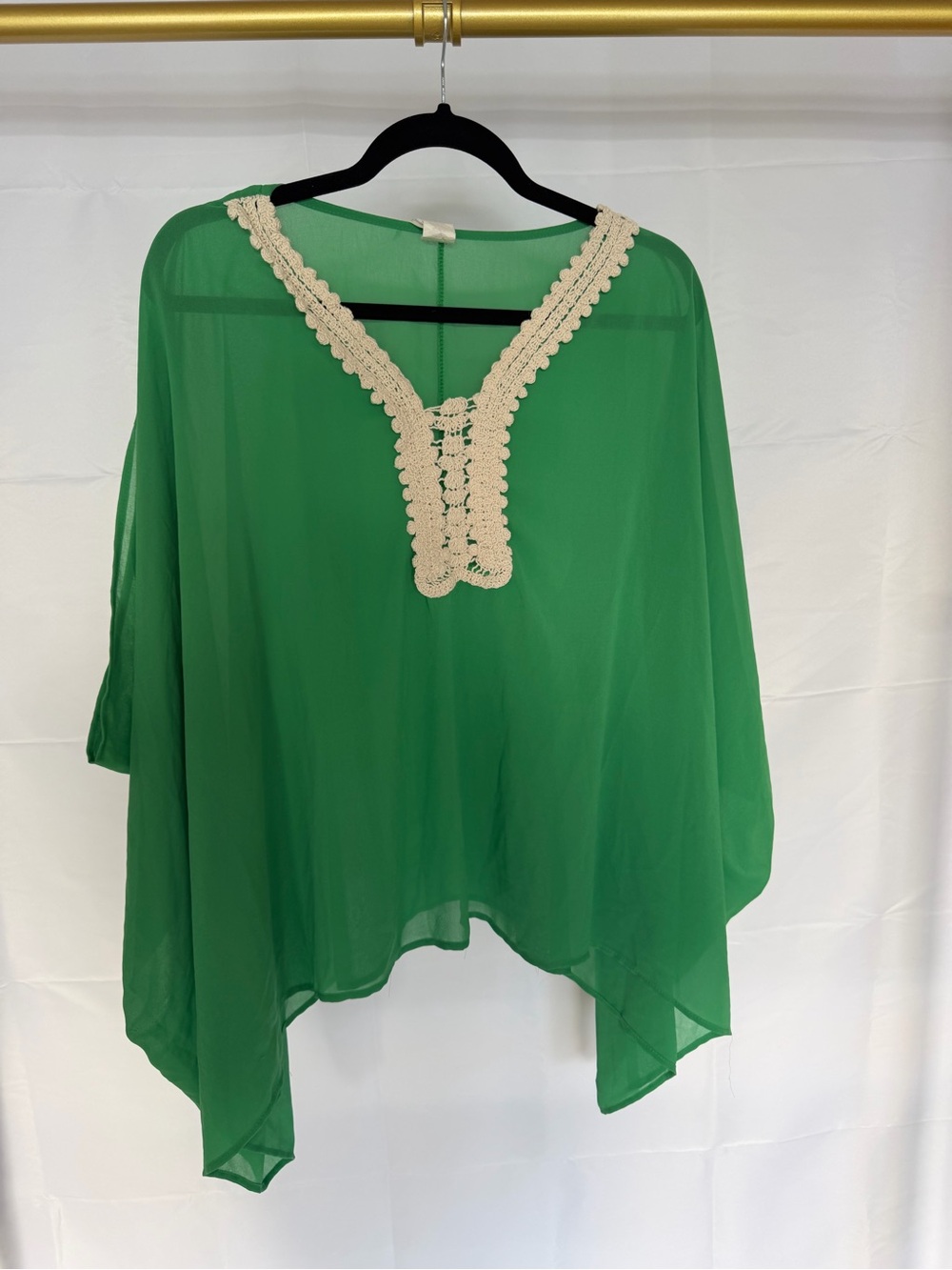 Trinity Green Top with Cream Crochet Trim